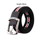 Maxbell Canvas Belt Woven Wide Casual Strap for Trousers Jeans Accessories Travel Red Stripe 100cm