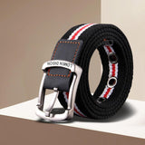 Maxbell Canvas Belt Woven Wide Casual Strap for Trousers Jeans Accessories Travel Red Stripe 110cm
