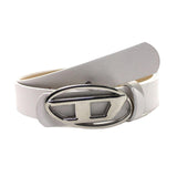 Maxbell Men Women PU Leather Belt Waist Belt Waistband Letter D Snap Buckle Trendy White
