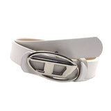Maxbell Men Women PU Leather Belt Waist Belt Waistband Letter D Snap Buckle Trendy White