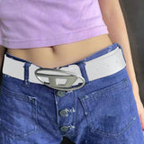 Maxbell Men Women PU Leather Belt Waist Belt Waistband Letter D Snap Buckle Trendy White