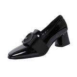 Maxbell Women's Low Chunky Heel Shoes Fashion Square Toe for Leisure Wedding Party 35 Black