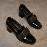 Maxbell Women's Low Chunky Heel Shoes Fashion Square Toe for Leisure Wedding Party 35 Black