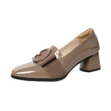 Maxbell Women's Low Chunky Heel Shoes Fashion Square Toe for Leisure Wedding Party 38 Khaki