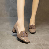 Maxbell Women's Low Chunky Heel Shoes Fashion Square Toe for Leisure Wedding Party 39 Khaki