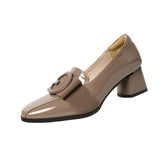 Maxbell Women's Low Chunky Heel Shoes Fashion Square Toe for Leisure Wedding Party 40 Khaki