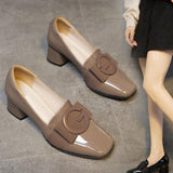 Maxbell Women's Low Chunky Heel Shoes Fashion Square Toe for Leisure Wedding Party 40 Khaki