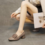 Maxbell Women's Low Chunky Heel Shoes Fashion Square Toe for Leisure Wedding Party 40 Khaki