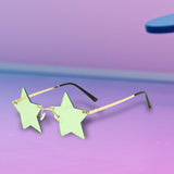 Maxbell Star Shape Sunglasses Holiday Prom Beach Pentagram Rimless Glasses Green