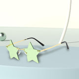 Maxbell Star Shape Sunglasses Holiday Prom Beach Pentagram Rimless Glasses Green