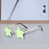 Maxbell Star Shape Sunglasses Holiday Prom Beach Pentagram Rimless Glasses Green