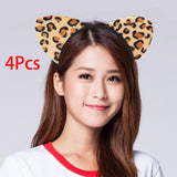 Maxbell 4Pcs Leopard Cat Ears Headband Adorable for Themed Party Holidays Festival Black Hoop
