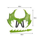 Maxbell Kids Dragon Costume Festival Pretend Playing Wing Dinosaur Tail Mask Set Green