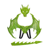 Maxbell Kids Dragon Costume Festival Pretend Playing Wing Dinosaur Tail Mask Set Green