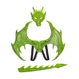 Maxbell Kids Dragon Costume Festival Pretend Playing Wing Dinosaur Tail Mask Set Green