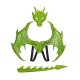 Maxbell Kids Dragon Costume Festival Pretend Playing Wing Dinosaur Tail Mask Set Green