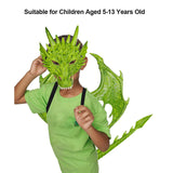 Maxbell Kids Dragon Costume Festival Pretend Playing Wing Dinosaur Tail Mask Set Green