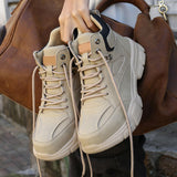 Maxbell Men Women Work Boots Steel Toe Shoes Rubber Sole Workwear Hiking Boots 37 Khaki