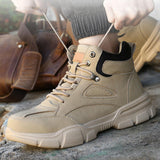 Maxbell Men Women Work Boots Steel Toe Shoes Rubber Sole Workwear Hiking Boots 38 Khaki