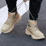 Maxbell Men Women Work Boots Steel Toe Shoes Rubber Sole Workwear Hiking Boots 38 Khaki