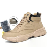 Maxbell Men Women Work Boots Steel Toe Shoes Rubber Sole Workwear Hiking Boots 39 Khaki