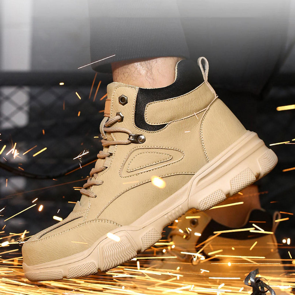 Maxbell Men Women Work Boots Steel Toe Shoes Rubber Sole Workwear Hiking Boots 39 Khaki