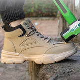 Maxbell Men Women Work Boots Steel Toe Shoes Rubber Sole Workwear Hiking Boots 40 Khaki