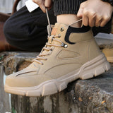 Maxbell Men Women Work Boots Steel Toe Shoes Rubber Sole Workwear Hiking Boots 44 Khaki