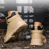 Maxbell Men Women Work Boots Steel Toe Shoes Rubber Sole Workwear Hiking Boots 44 Khaki