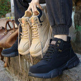 Maxbell Men Women Work Boots Steel Toe Shoes Rubber Sole Workwear Hiking Boots 45 Khaki