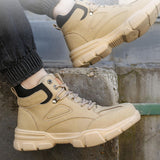 Maxbell Men Women Work Boots Steel Toe Shoes Rubber Sole Workwear Hiking Boots 45 Khaki