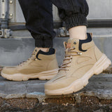 Maxbell Men Women Work Boots Steel Toe Shoes Rubber Sole Workwear Hiking Boots 45 Khaki