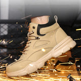 Maxbell Men Women Work Boots Steel Toe Shoes Rubber Sole Workwear Hiking Boots 46 Khaki