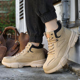 Maxbell Men Women Work Boots Steel Toe Shoes Rubber Sole Workwear Hiking Boots 46 Khaki