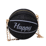 Maxbell Basketball Shaped Bag with Removable Chain Novelty Satchel for Work Shopping Black