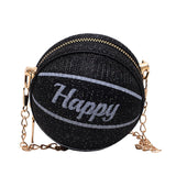 Maxbell Basketball Shaped Bag with Removable Chain Novelty Satchel for Work Shopping Black