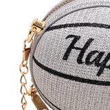 Maxbell Basketball Shaped Bag with Removable Chain Novelty Satchel for Work Shopping Argent