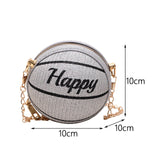 Maxbell Basketball Shaped Bag with Removable Chain Novelty Satchel for Work Shopping Argent