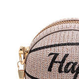 Maxbell Basketball Shaped Bag with Removable Chain Novelty Satchel for Work Shopping Khaki