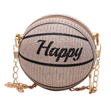 Maxbell Basketball Shaped Bag with Removable Chain Novelty Satchel for Work Shopping Khaki