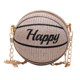 Maxbell Basketball Shaped Bag with Removable Chain Novelty Satchel for Work Shopping Khaki