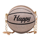 Maxbell Basketball Shaped Bag with Removable Chain Novelty Satchel for Work Shopping Khaki