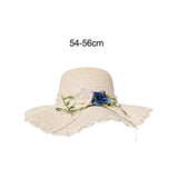 Maxbell Straw Hats Women Wide Brim with Rose Embellishments for Street Holidays White