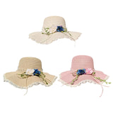 Maxbell Straw Hats Women Wide Brim with Rose Embellishments for Street Holidays White