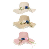 Maxbell Straw Hats Women Wide Brim with Rose Embellishments for Street Holidays White