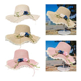 Maxbell Straw Hats Women Wide Brim with Rose Embellishments for Street Holidays White