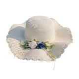 Maxbell Straw Hats Women Wide Brim with Rose Embellishments for Street Holidays White