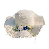 Maxbell Straw Hats Women Wide Brim with Rose Embellishments for Street Holidays White