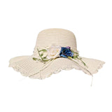 Maxbell Straw Hats Women Wide Brim with Rose Embellishments for Street Holidays White