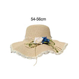 Maxbell Straw Hats Women Wide Brim with Rose Embellishments for Street Holidays Beige